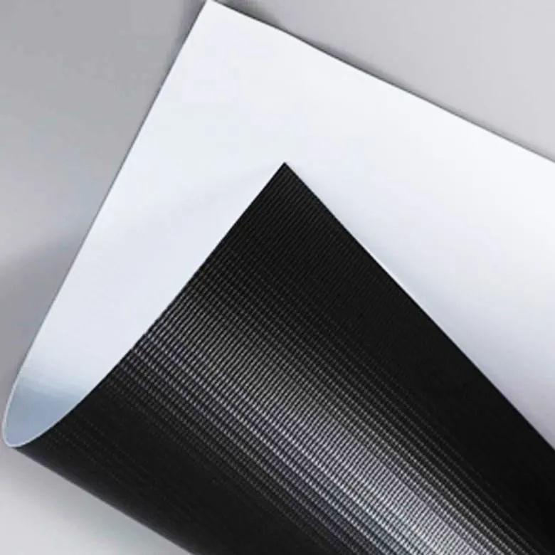 Lona frontlit 280 g/m², branco brilhante, verso preto, com tecido 200 × 300, 18 × 12, rolo de 2,50 × 50 m