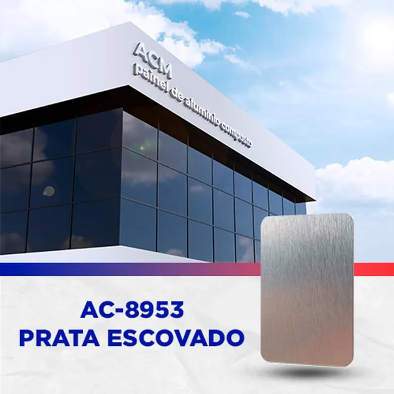 Painel ACM Prata escovado, 1.220 × 5.000 mm, 3 mm