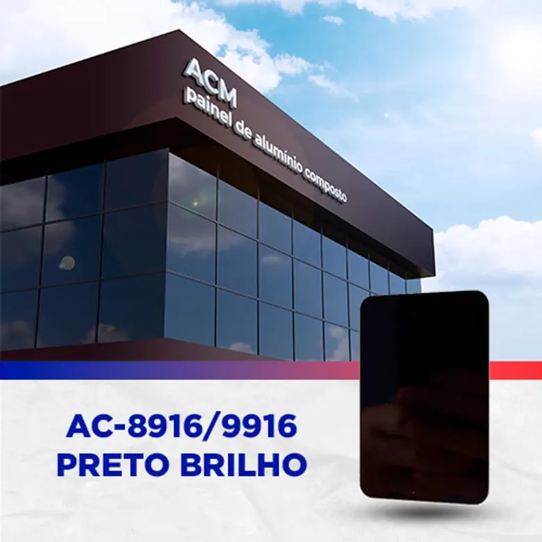 Painel ACM Preto brilho, 1.220 × 5.000 mm, 3 mm
