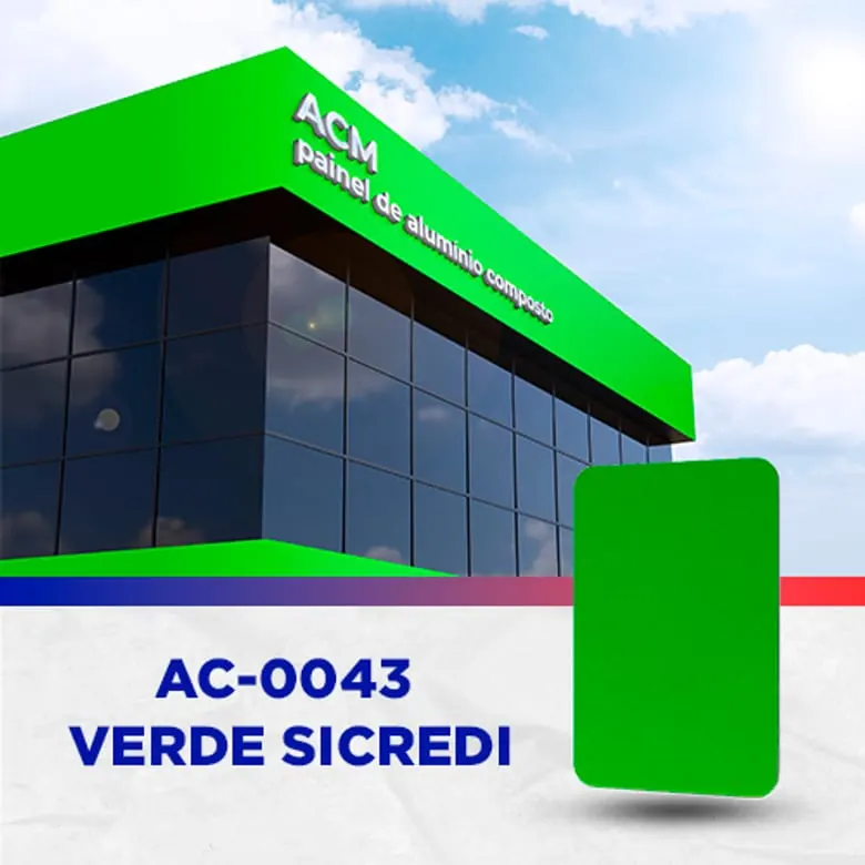 Painel ACM Verde Sicredi Bank fosco, 1.220 × 5.000 mm, 3 mm
